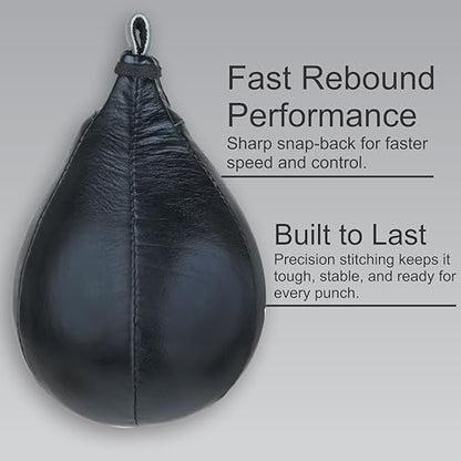 Leather Speed Bag – Boxing Training Punching Ball with Heavy-Duty Hanging Swivel for MMA, Muay Thai, Fitness, and Stress Relief