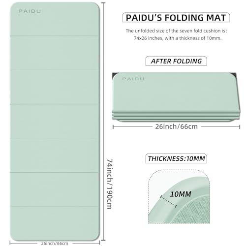 PAIDU Foldable Yoga Mat 10MM Thick SGS Certified TPE 75x26" Portable - color: Matcha green + black