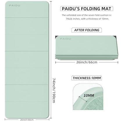 PAIDU Foldable Yoga Mat 10MM Thick SGS Certified TPE 75x26" Portable - color: Matcha green + black