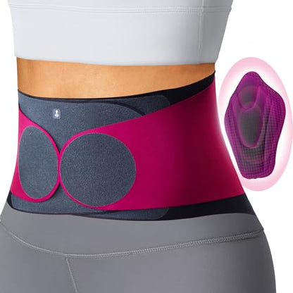 0.5mm Ultra Thin Back Brace for Women Men, Seamless Yoga Fabric for All Day Comfort, Wear under Clothes, Enhanced Lumbar Pad for Lower Back Pain Relief, Sciatica, Posture, Lifting, Rose, Size L