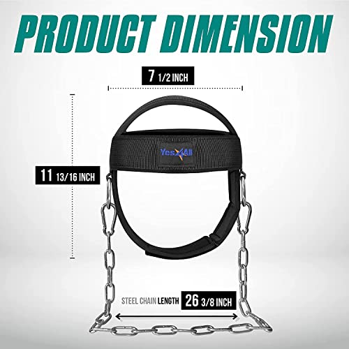 Yes4All Adjustable Neck Harness for Weight Training - Wide Padded Strap Support for Strengthening & Resistance Training, Weight Lifting Head Harness Black