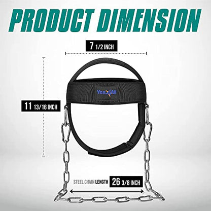 Yes4All Adjustable Neck Harness for Weight Training - Wide Padded Strap Support for Strengthening & Resistance Training, Weight Lifting Head Harness Black