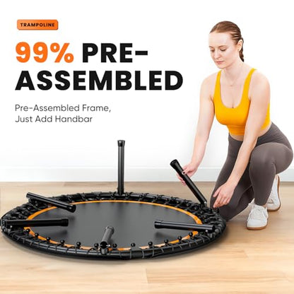 Zupapa 48" Foldable Rebounder, 550LBS Fitness Trampoline with Durable Bungees, Adjustable Handl, Stable & Quiet Exercise Rebounder for Adults, Great Mini Trampoline for Indoor/Garden Workout
