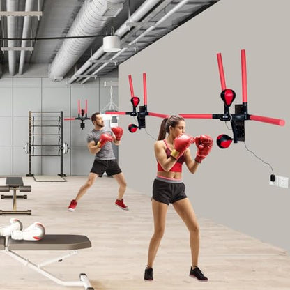 Smart Boxing Reflex Trainer with Remote Control, Wall-Mounted Striking System Featuring 4 Striking Rods and 2 Speed, Balls Boxing Trainer Offers 3 Modes and 3 Speed Settings to Enhance Reaction Time