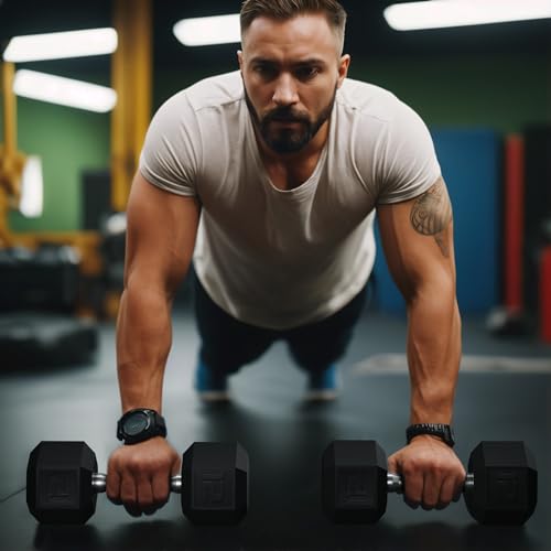 GRETERST Dumbbells Set Rubber Coated Hex Hand Weights Exercise & Fitness for Home Gym Workouts Strength Training Equipment, Black, 12LB