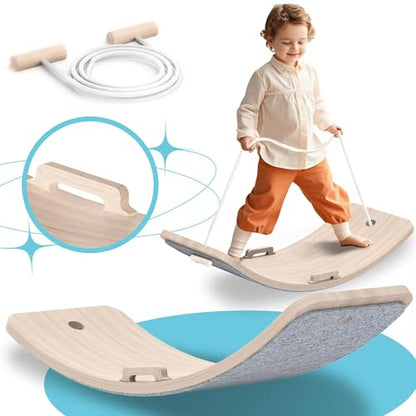 Wooden Wobble Balance Board Kids, 27 Inch Balance Board Toddlers with Natural Wood Board with Rope for Indoor&Outdoor Exercise, Open Ended Learning Toy for Body Training, Birthday