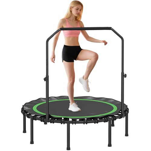 40/48 Inch Foldable Fitness Trampoline – Adjustable Foam Handle, Quiet Stable Rebounder for Home Gym, Kids & Adults – Indoor/Outdoor Exercise Equipment