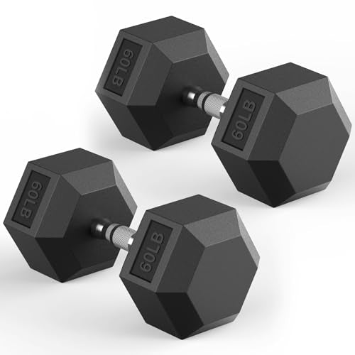 HANDBODE Hex Dumbbell 30-570 lb Dumbbell set, Rubber Encased Exercise & Fitness Dumbbells, Hand Weight for Strength Training - size: 60 lb, Pair, style: Chrome Handle