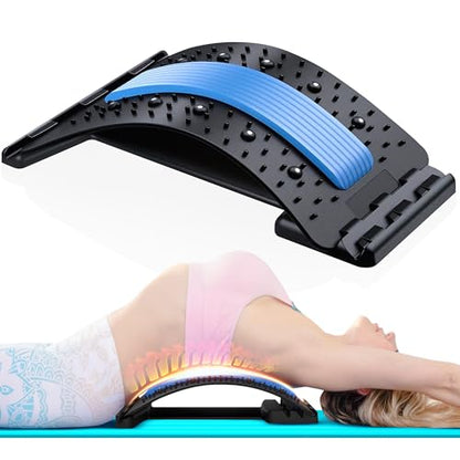 Lower Back Stretcher Device, Ergonomic Lumbar Support Back Massager, Multi-Level Traction, Foam Cushion with Pressure Points, 30-Day Digital Workout Program, for Home, Gym, Car & Yoga Mat Use