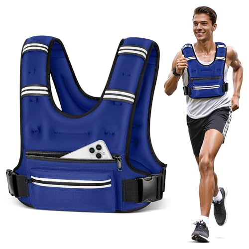 Weighted Vests for Women Men, 8 12 16 20 lb Weighted Vest with Storage Pockets, Rucking Vest with Reflective Stripe, Adjustable Straps Weight Vest for Running, Walking, Workout, Training - color: Blue, size: 16 lb
