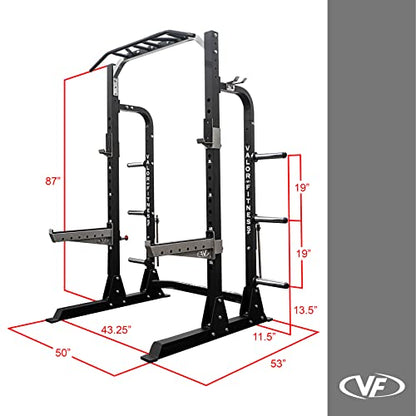 Valor Fitness Half Rack Squat Machine - 5 Position Multi-Grip Pull Up Station - Adjustable Height, Plate Storage, Bar Storage and Resistance Band Pegs – 750lbs.- Optional Weightlifting Platform Bundle