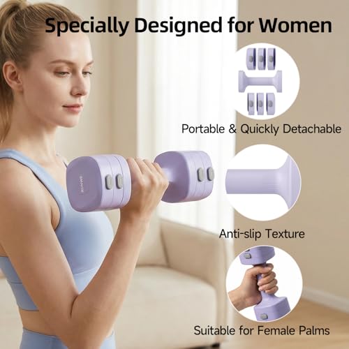 Lightweight Adjustable Dumbbell Kettlebell Set - 4 in 1 Free Weight Set with Kettlebell Grip Converter, Each 2.2 3.3 4.4 5.5lb Quick Change Weight Women Dumbbell Set for Small Spaces Home Gym - color: Dumbbell Purple