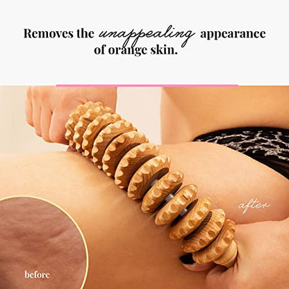 tuuli Wooden Massage Roller for Waist and Thigh, Multi-Functional Body Roller for Cellulite Reduction and Muscle Tension, Natural Massager for Women and Men (Curved)