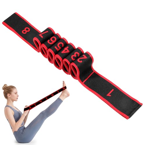8-Section Exercise Band Pedal Resistance Band Fitness Resistance Bands for Stretching and Yoga with Handle Number Yoga Straps Adjustable Leg Stretcher Bands for Full Body Shaping Elastic Training