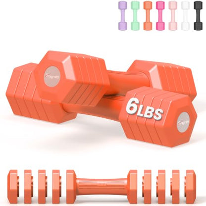 Adjustable Dumbbell Set, 4-in-1 Hand Weights, 5/6 LB Pair for Women Men - color: Orange, style: 12 lbs Pair [6 lbs Each]