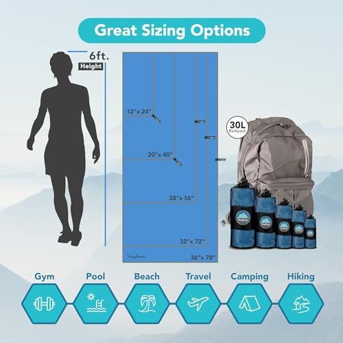 Youphoria Microfiber Travel Towel Fast Drying Lightweight - Quick Dry Towel for Camping, Beach, Backpacking, Hiking & Sport - color: Blue/Gray, style: 28" x 56" (Medium)