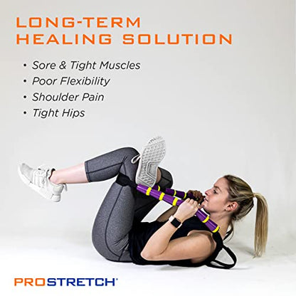ProStretch StretchRite, Physical Therapy Stretching Strap with Grip Handles for Sore and Tight Muscles, Includes Instruction Guide, Purple/Yellow - color: Purple/Yellow