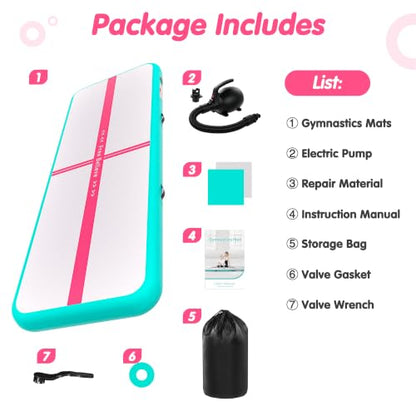 FINCOME Inflatable Gymnastics Mat Tumble Track Air Mats for Home with Pump - color: Green Red, size: 16ft*3.3ft*4inches(5m*1m*0.1m)