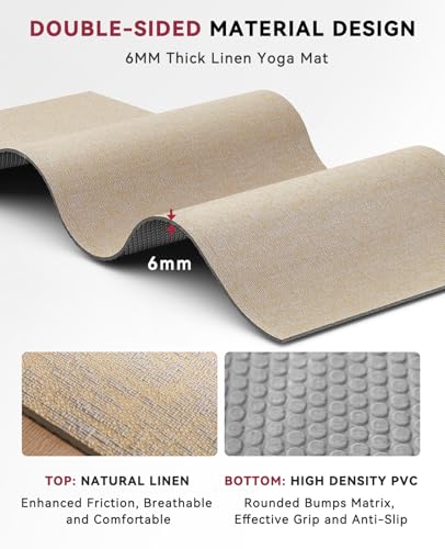 HAPBEAR Extra Large Yoga Mat (84''x30'') - 1/4'' Thick Durable Natural Linen, Non-Slip & Tear-Resistant - Perfect for Home Yoga Workouts, Meditation, Pilates, Floor Exercises & Fitness - Free Carrying Bag Included - color: Brown