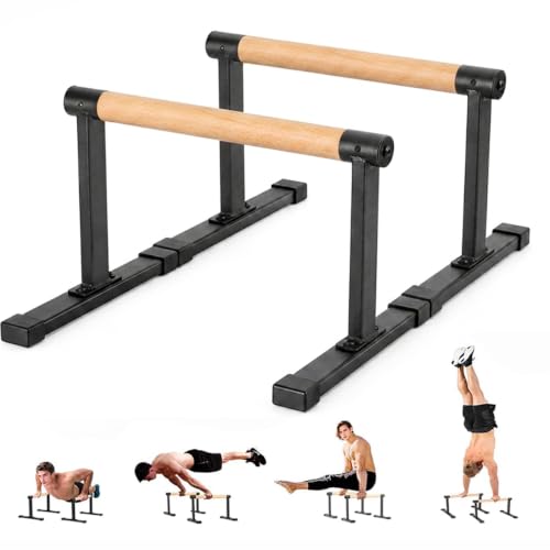 Wooden Parallel Bars 20" Length 12" Height,Dip Bar with Thick Beech Handles, Push-up stands for Handstand, L-Sit, Gymnastics, Strength Training Home Gym,Anti-slip Mats, Easy to Install,700lbs