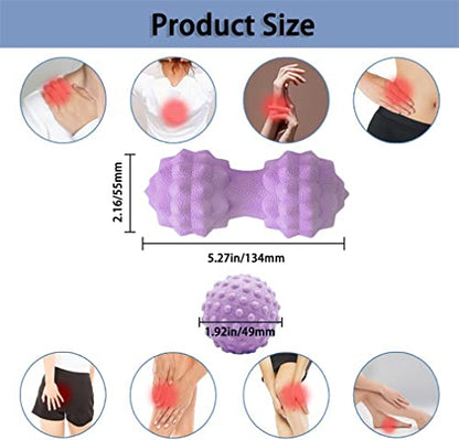 Massage Ball Set, Peanut Massage Ball Double Lacrosse Massage Roller Balls, Acupoint Myofascial Release Muscle Knot Ball, Deep Tissue Trigger Point Therapy Massage Tool for Back Neck Shoulder (Purple)
