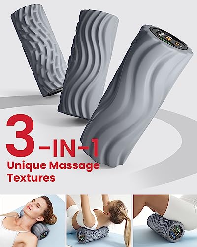 FITINDEX Vibrating Foam Roller for Back Pain, FSA&HSA Eligible, 5-Speed Muscle Massage, Exercise, Muscles Deep Tissue, Physical Therapy, Pilates, Yoga, Neck, Leg, Rechargeable, Travel Portable, Gray - color: Gray