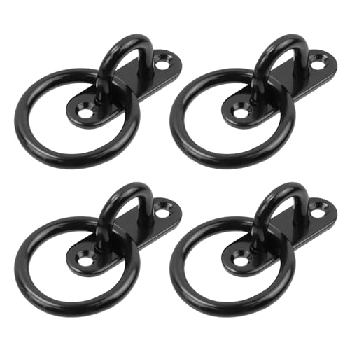 Semetall M5 Ceiling-Wall Mount Hook & Pad Eye Plate - 4Pack Stainless Steel Black Deck Hardware with Screws, Heavy Duty Anchor Rings for Boat Rigging, Yoga Swings, Hammocks & Marine Suspension - size: M5