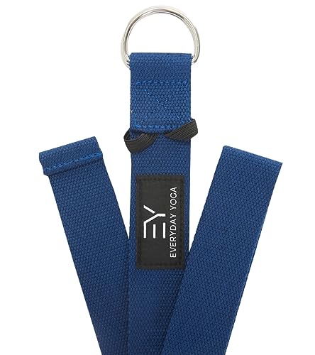 Everyday Yoga Strap with Metal D-Ring Athletic Stretching, 6ft/8ft/10ft - color: True Navy, size: 8 Foot
