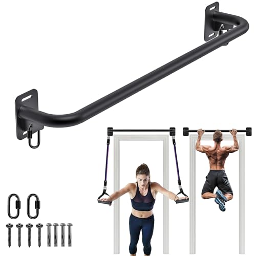 Pull Up Bar Wall Mount 440 LBS Capacity Doorway Chin Up Bar Multifunctional Steel Chinup Bar with with Resistance Band Hooks for Indoor Home Gym Garage - color: Single Grip Pull Up Bar