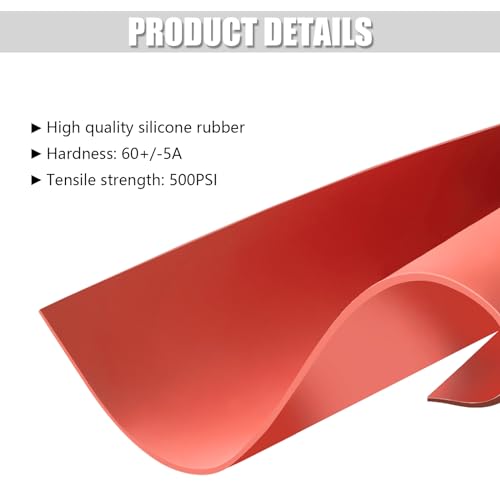 1/8" x 12" x 12" Red Silicone Rubber Sheet 60A Durometer Silicone Mat - size: 12 x 12 x1/8“, style: Red, No Adhesive