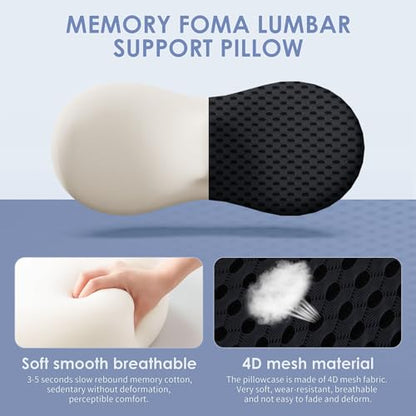 Lumbar Support Pillow, Back Pillow for Low Back Pain Relief, Ergonomic Streamline Car Seat, Office Chair, Recliner and Bed (Black)