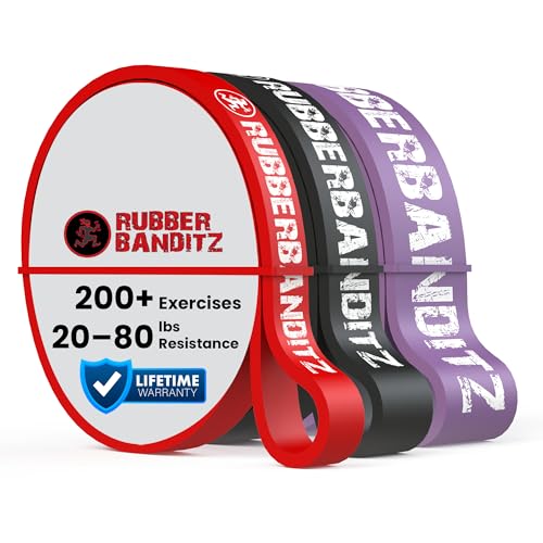 Combo Pull Up Assist Bands | Heavy Duty Resistance Exercise Bands for Powerlifting, Mobility, and Stretching | Resistance Bands for Working Out - color: Red, Black, and Purple, size: Pack of 3
