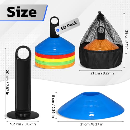 GHB Soccer Cones 25/50/100 Pack Disc Soccer Sport Cones Training Field Marker Agility Cones for Traffic, Basketball, Coaching, Practice Equipment Includes Cone Drills Guide