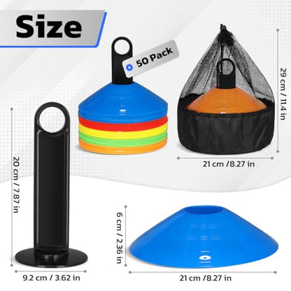 GHB Soccer Cones 25/50/100 Pack Disc Soccer Sport Cones Training Field Marker Agility Cones for Traffic, Basketball, Coaching, Practice Equipment Includes Cone Drills Guide