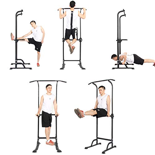 soges Power Tower Pull Up Bar Station, Free Standing Pull Up Rack Dip Station for Home Gym, Height Adjustable Home Strength Training Fitness Workout Equipment
