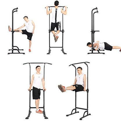 soges Power Tower Pull Up Bar Station, Free Standing Pull Up Rack Dip Station for Home Gym, Height Adjustable Home Strength Training Fitness Workout Equipment