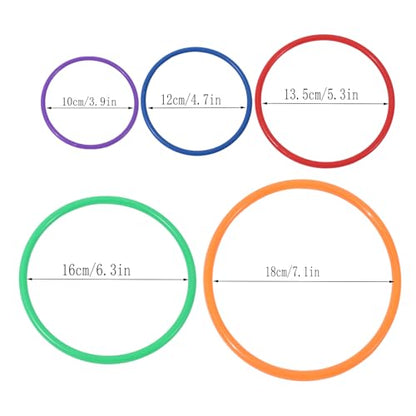 30 Pcs Multicolor Plastic Toss Rings Kids Ring Toss Game Carnival Rings for Speed and Agility Practice Games, Garden Backyard (30 pcs 5 Sizes)