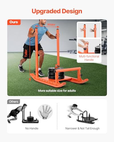 VEVOR Football Sleds and Chutes, Weight Sled, Football Training Pull Push Running Sled, Fitness Workout Sled Push Gym Equipment, Adjustable Height Handle, Compatible 1/2 in Weight Plates - style: Multi Handle-OR