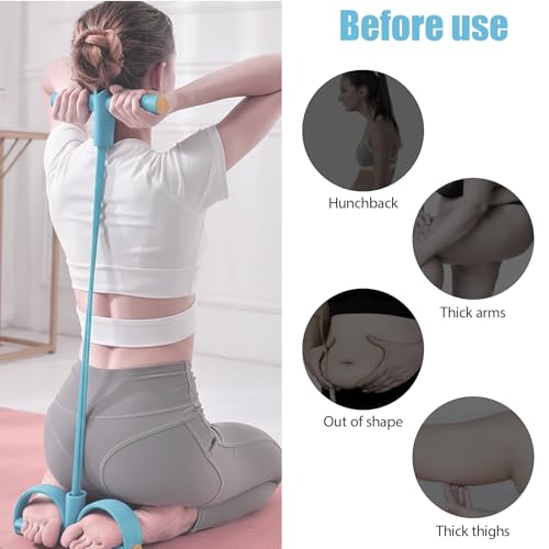 Pedal Resistance Band with Handle, Blue 8 Tube Multifunction Fitness Bands for Full Body Workout, Abdominal, Leg, Arm, Back Slimming Training