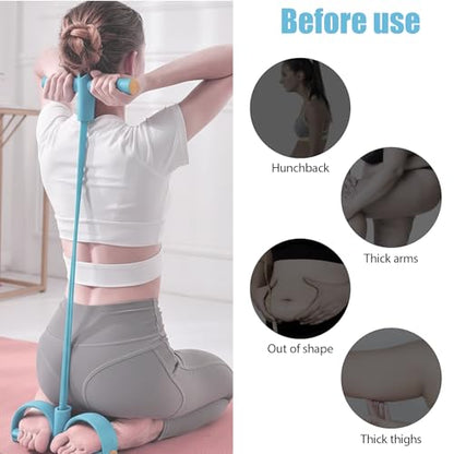 Pedal Resistance Band with Handle, Blue 8 Tube Multifunction Fitness Bands for Full Body Workout, Abdominal, Leg, Arm, Back Slimming Training