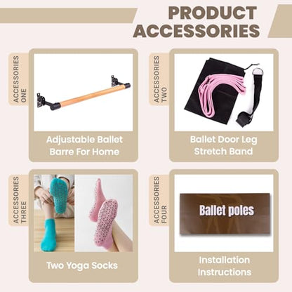 Adjustable Ballet Barre For Home,3Ft Wall Mounted Ballet Barre,Solid Wood Ballet Barre For Home,Ballet Bar with Ballet Stretch Band and Two Yoga Socks,Suitable For Dance Training,Pilates,Fitness