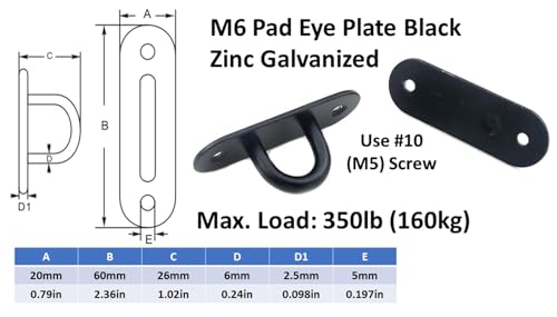 Heavy Duty Black Zinc Galvanized Steel Hammock Ceiling Hook Pad Eye Plates Corrosion Resistant (2 Pack M6 Zinc Black) - color: 2-PACK M6 ZINC BLACK