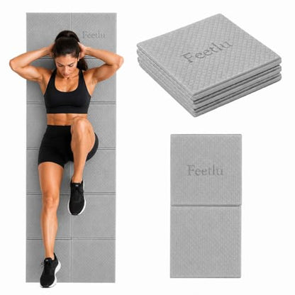 Foldable Yoga Mat, 72" x 24", 6mm Thick, Lightweight & Non-Slip - color: Gray