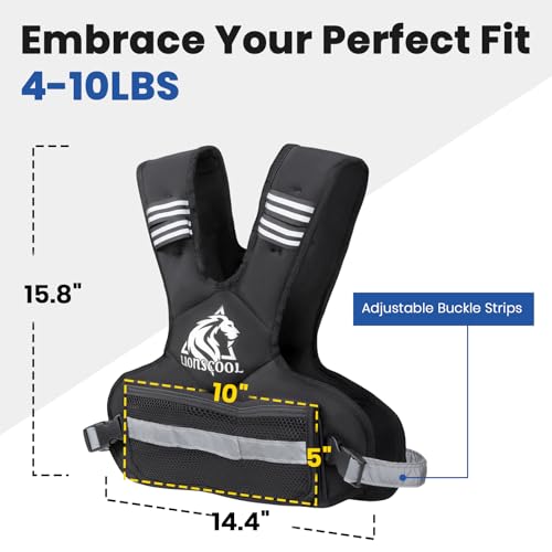 Weighted Vest for Men and Women, 4-10LB/11-20LB/20-32LB Adjustable Body Weight Vest with 6 Ironsand Weights & Reflective Stripes for Weight loss, Walking, Running, Cardio and Strength Training