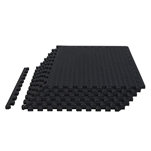 TCE AUPM001BK Interlocking Foam Mat Protective Exercise Workout Puzzle Floor Mat Tiles for Home Gym Equipment - 6 Pieces, 24 Square feet, Black