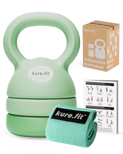 Adjustable Kettlebell | 5 lb - 12 lb | Kettlebell Weights Set for Home Gym | Full-Body Workouts, Strength Training, Weight Loss | Fabric Booty Band | Beginners & Women - color: Sage