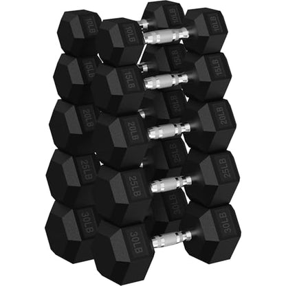 HANDBODE Rubber Coated Hex Dumbbell Set, 90-640 lb - size: 200 lb Set (Pair of 10, 15, 20, 25, 30 lb)
