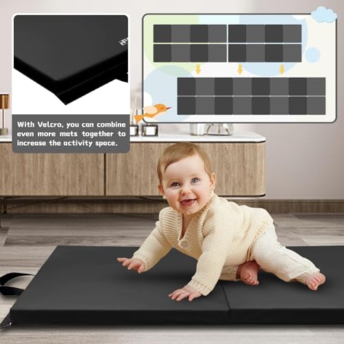 RitFit Upgraded Folding Exercise Mat, 2 Inch Thick Gymnastics Mat - color: Black(2' x 8')