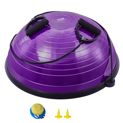VEVOR Half Exercise Ball Trainer, 23/26 inch Balance Ball Trainer, 1500lbs Capacity Stability Ball, Yoga Ball with Resistance Bands & Foot Pump, Strength Fitness Ball for Home Gym Full Body Workout - color: 23" Ripple Purple