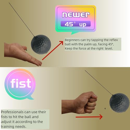Sports Reaction Ball Boxing Reaction Training Ball, PU Reflex Ball Head-Mounted Love Adjustable Elastic Band, Perfect for Fighting Skills, Reaction Speed, Hand-Eye Coordination Training (Black)